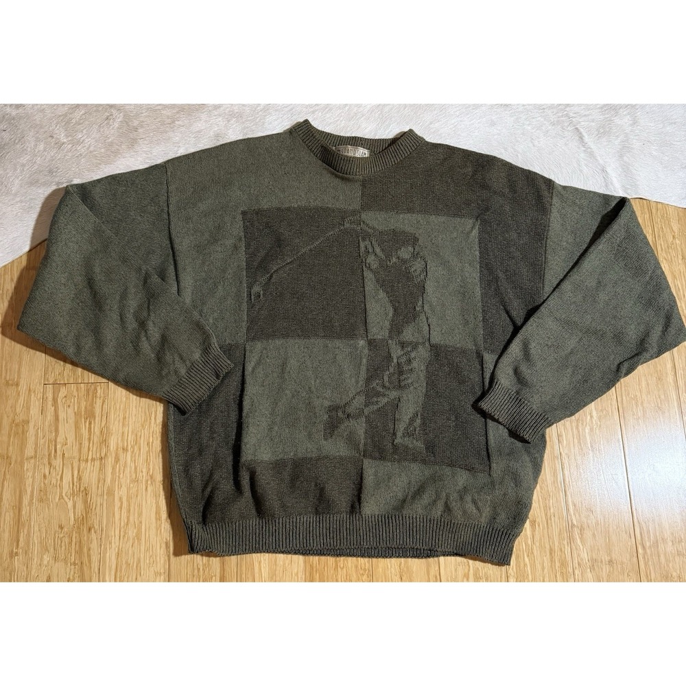 VTG USA Checkers Grand Slam Golf Wrap Around Crewneck Sweater Size XL Army Green - Picture 2 of 4